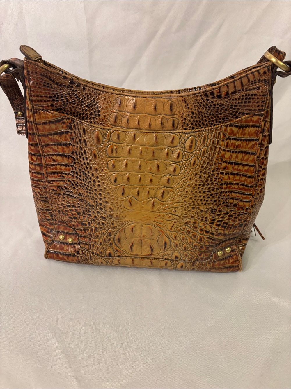 Brahmin Cognac Croc-Embossed Shoulder Bag with Tassel Detail - Picture 3 of 7